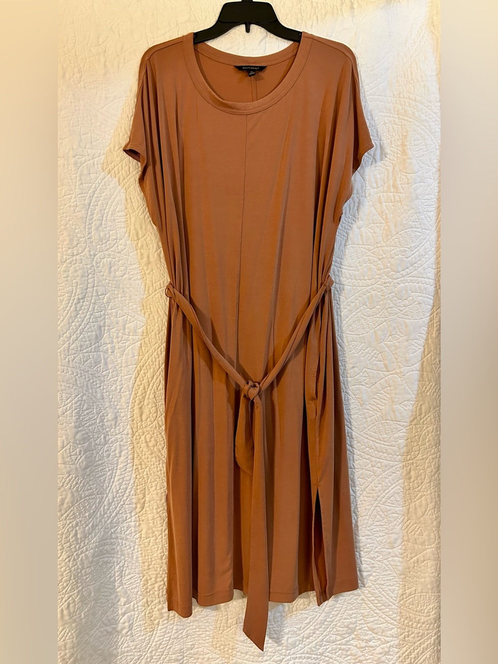 Women's Rust Brown Belted Short-Sleeve Jersey Dress